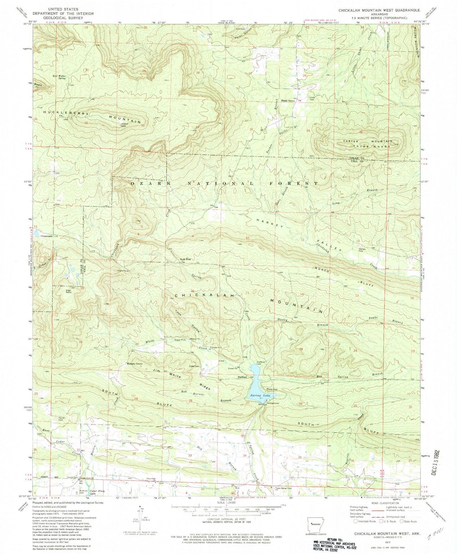 Classic USGS Chickalah Mountain West Arkansas 7.5'x7.5' Topo Map Image