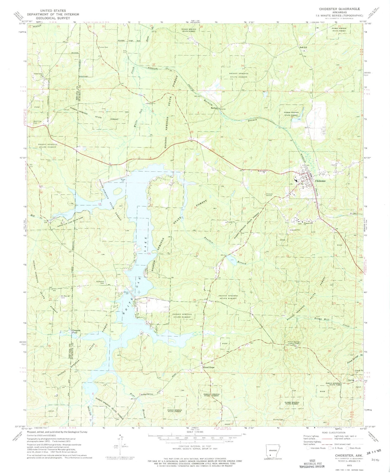 Classic USGS Chidester Arkansas 7.5'x7.5' Topo Map Image