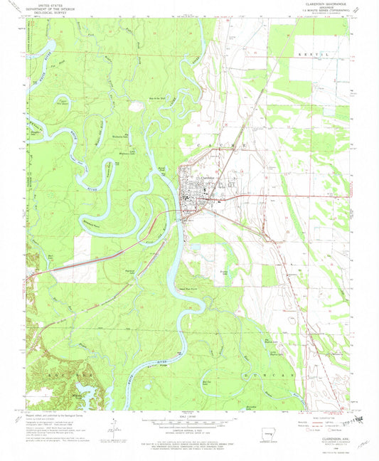 Classic USGS Clarendon Arkansas 7.5'x7.5' Topo Map Image