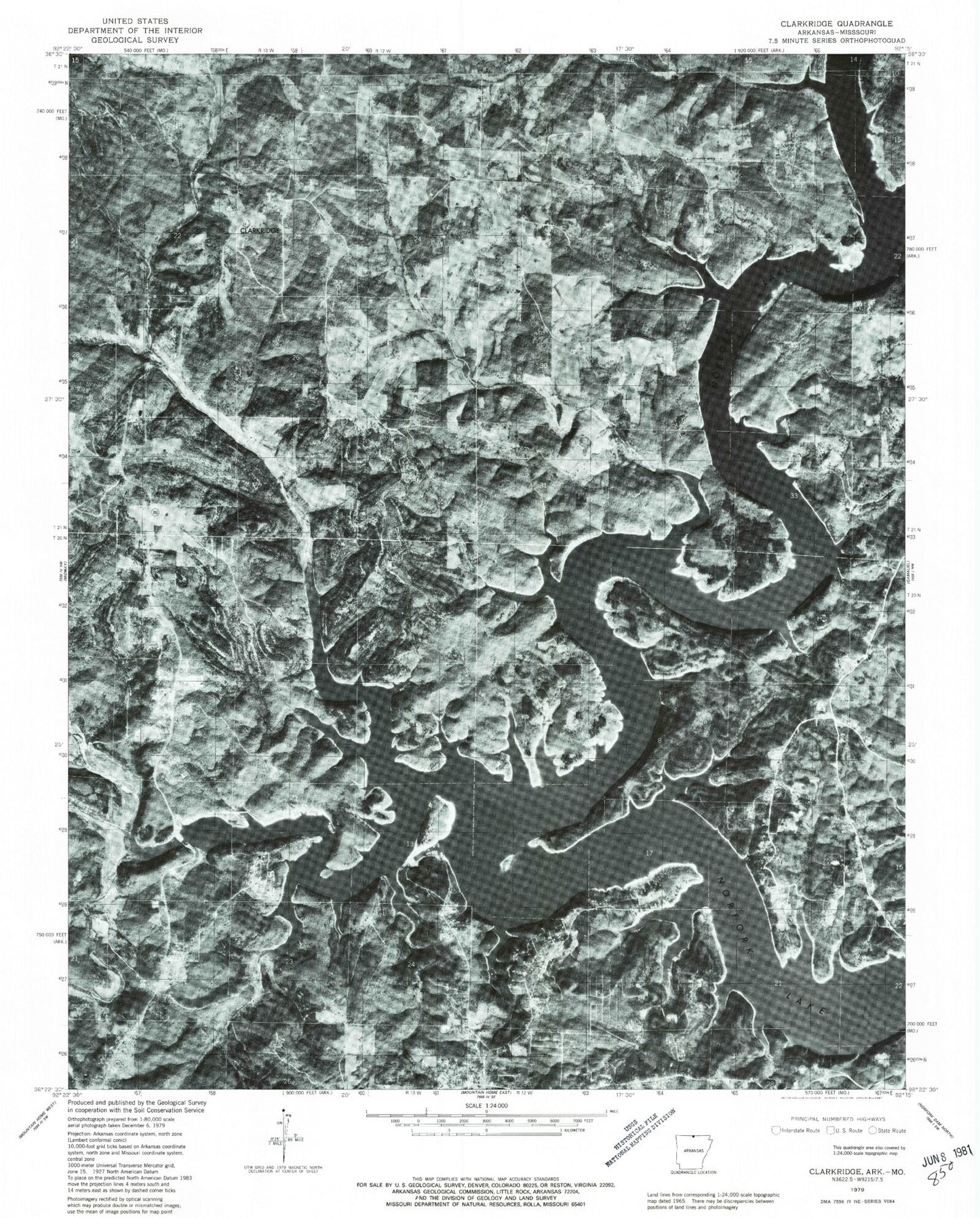 Classic USGS Clarkridge Arkansas 7.5'x7.5' Topo Map Image