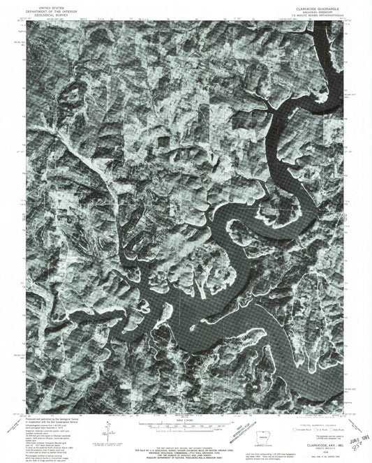 Classic USGS Clarkridge Arkansas 7.5'x7.5' Topo Map Image