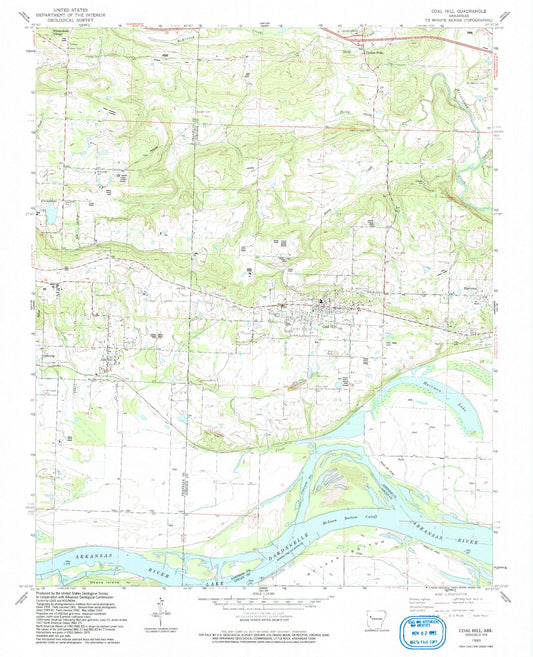 Classic USGS Coal Hill Arkansas 7.5'x7.5' Topo Map Image