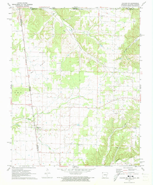 Classic USGS Colcord NE Arkansas 7.5'x7.5' Topo Map Image