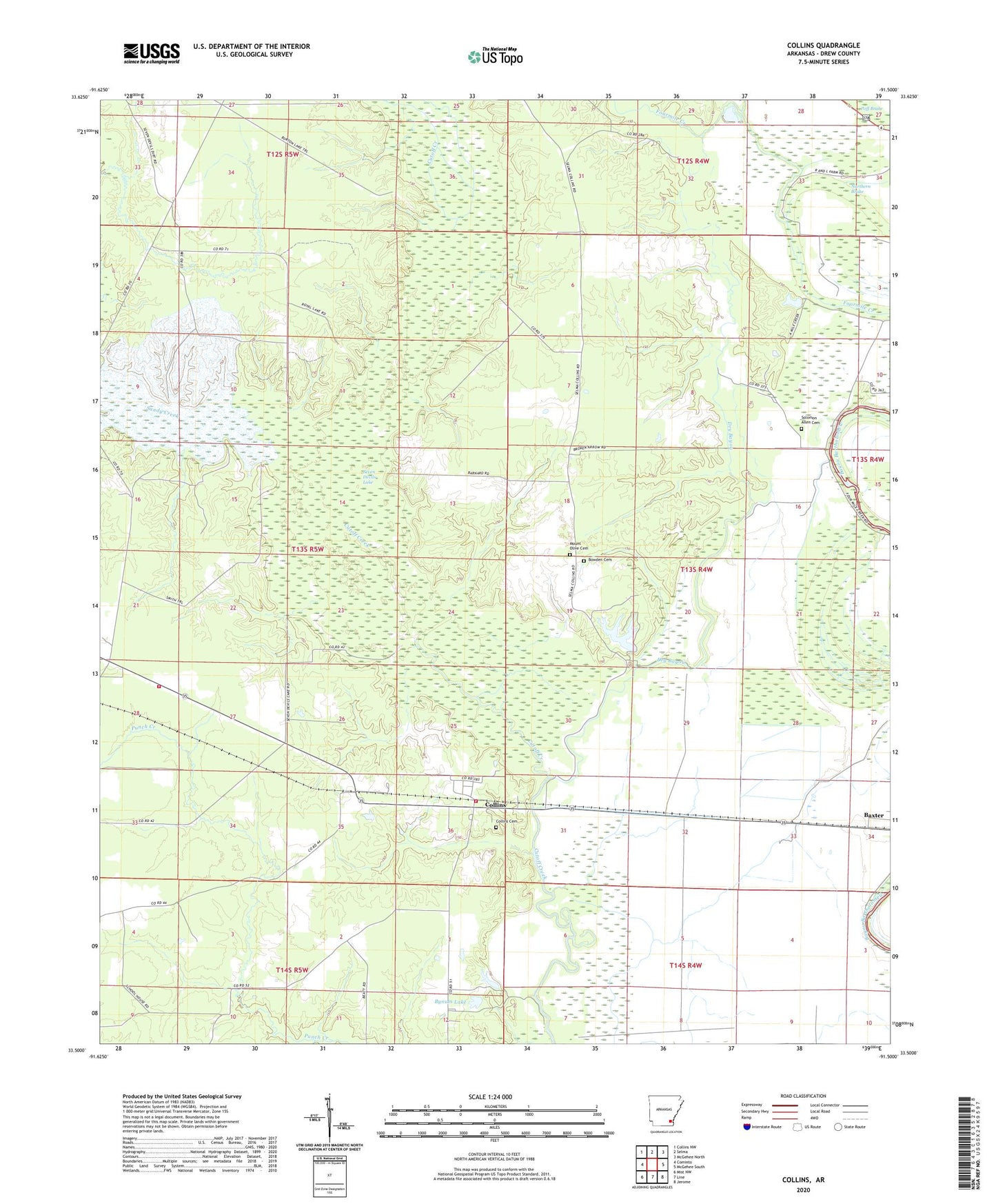 Collins Arkansas US Topo Map Image