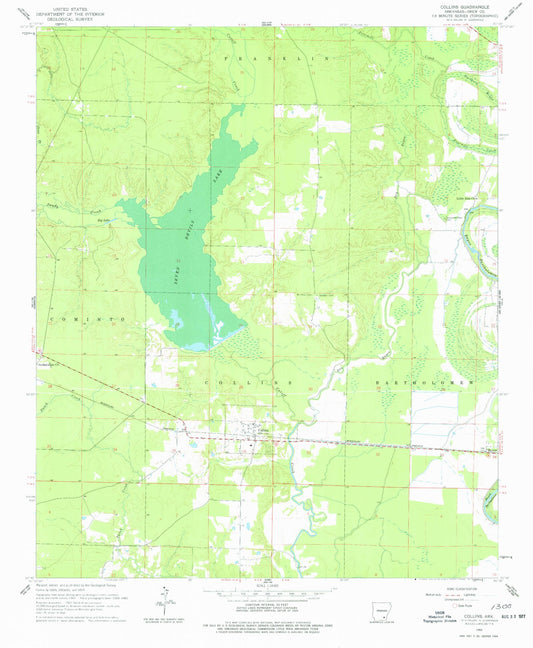 Classic USGS Collins Arkansas 7.5'x7.5' Topo Map Image