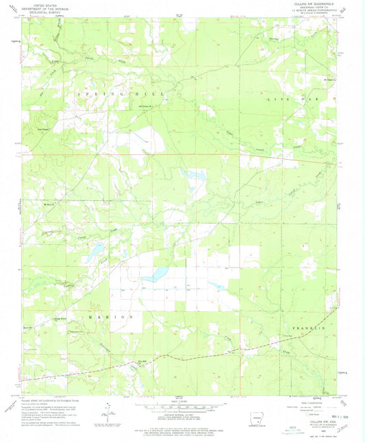Classic USGS Collins NW Arkansas 7.5'x7.5' Topo Map Image