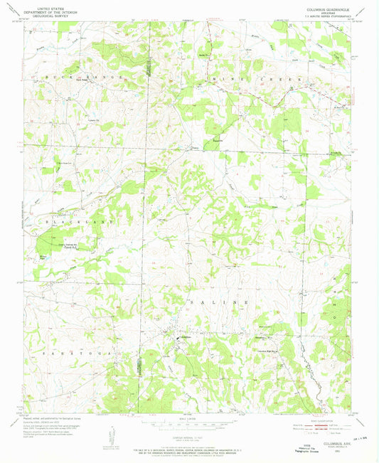 Classic USGS Columbus Arkansas 7.5'x7.5' Topo Map Image