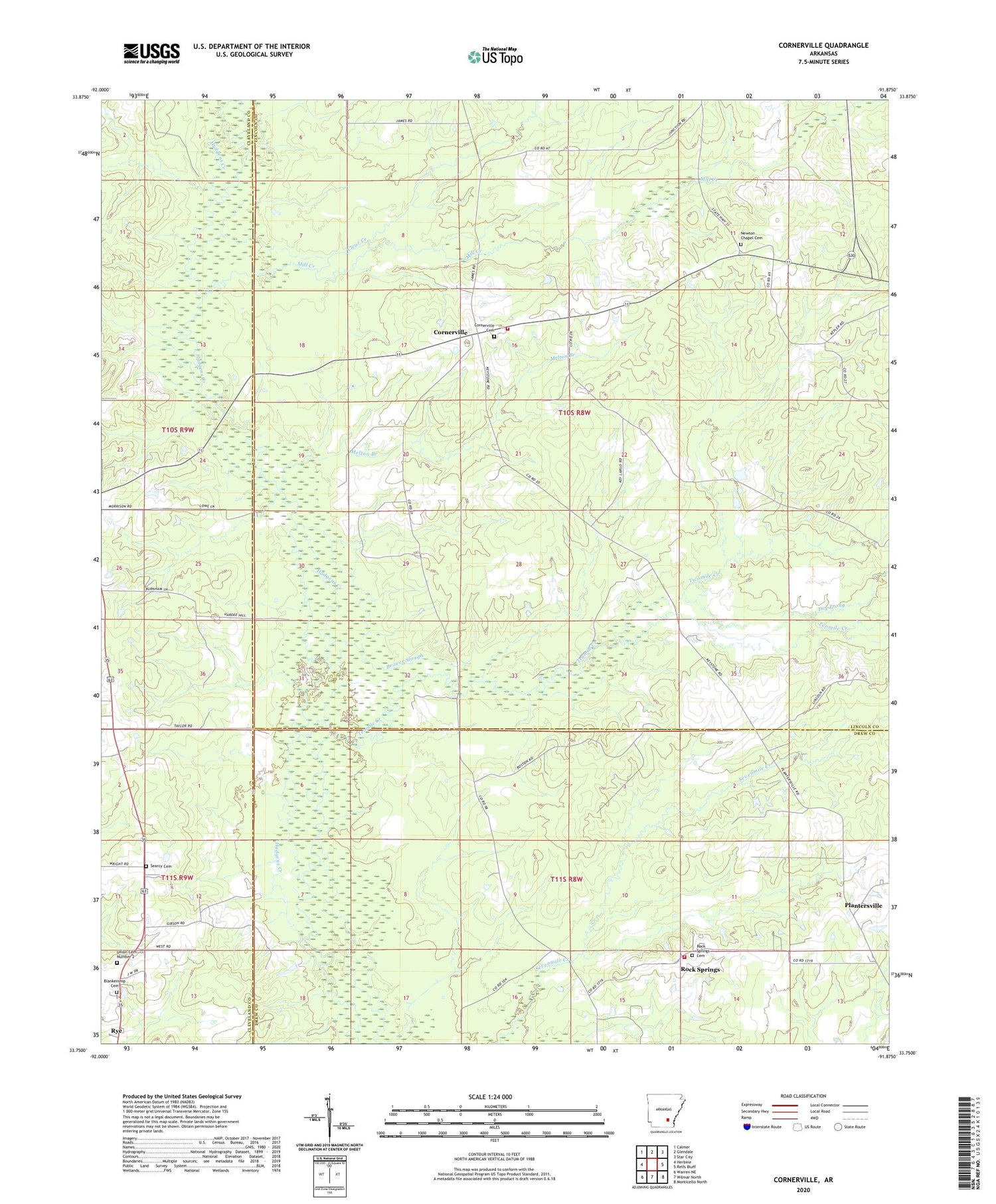 Cornerville Arkansas US Topo Map Image
