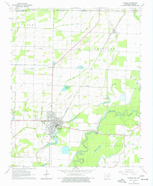 Classic USGS Corning Arkansas 7.5'x7.5' Topo Map Image
