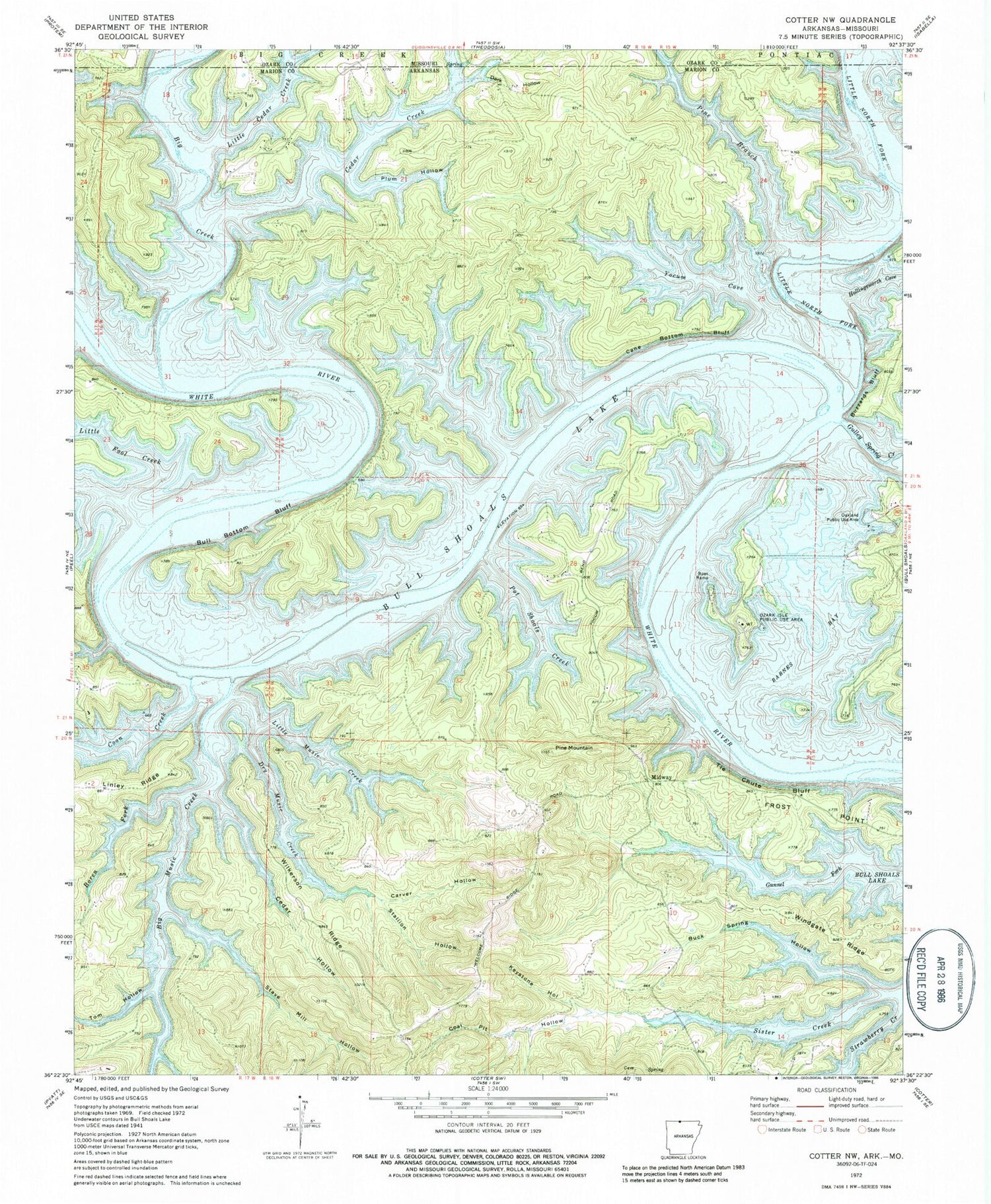 Classic USGS Cotter NW Arkansas 7.5'x7.5' Topo Map Image