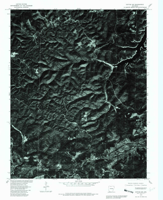 Classic USGS Cotter SW Arkansas 7.5'x7.5' Topo Map Image
