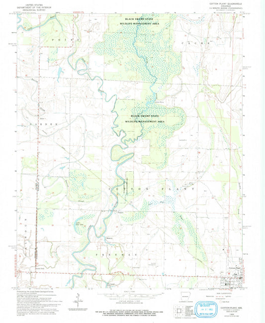 Classic USGS Cotton Plant Arkansas 7.5'x7.5' Topo Map Image