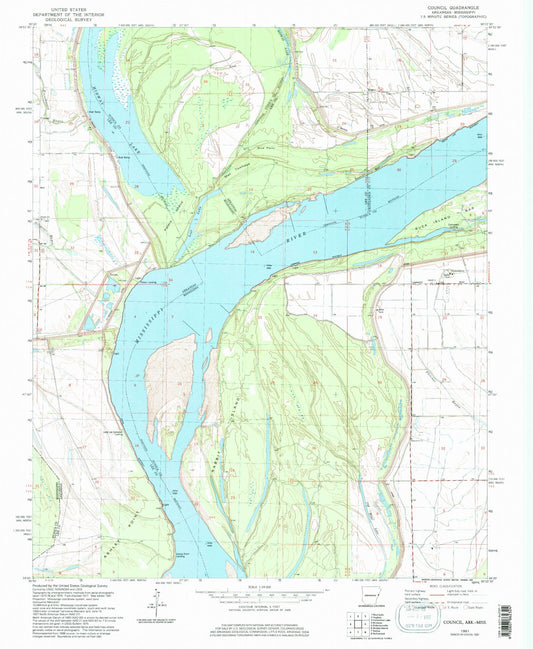 Classic USGS Council Arkansas 7.5'x7.5' Topo Map Image