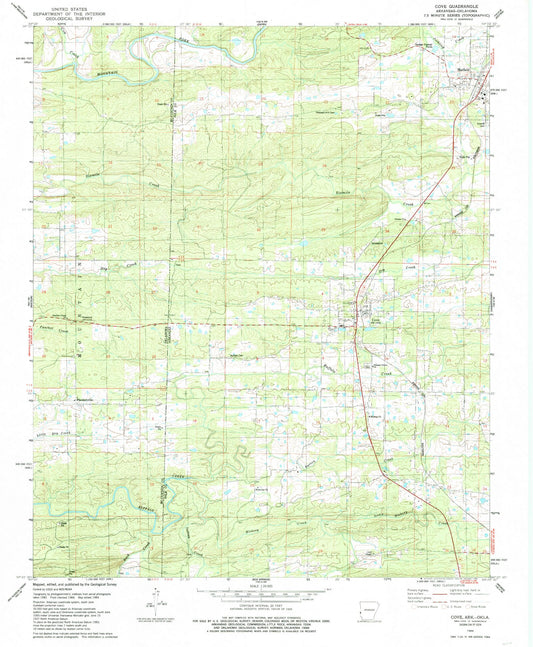 Classic USGS Cove Arkansas 7.5'x7.5' Topo Map Image