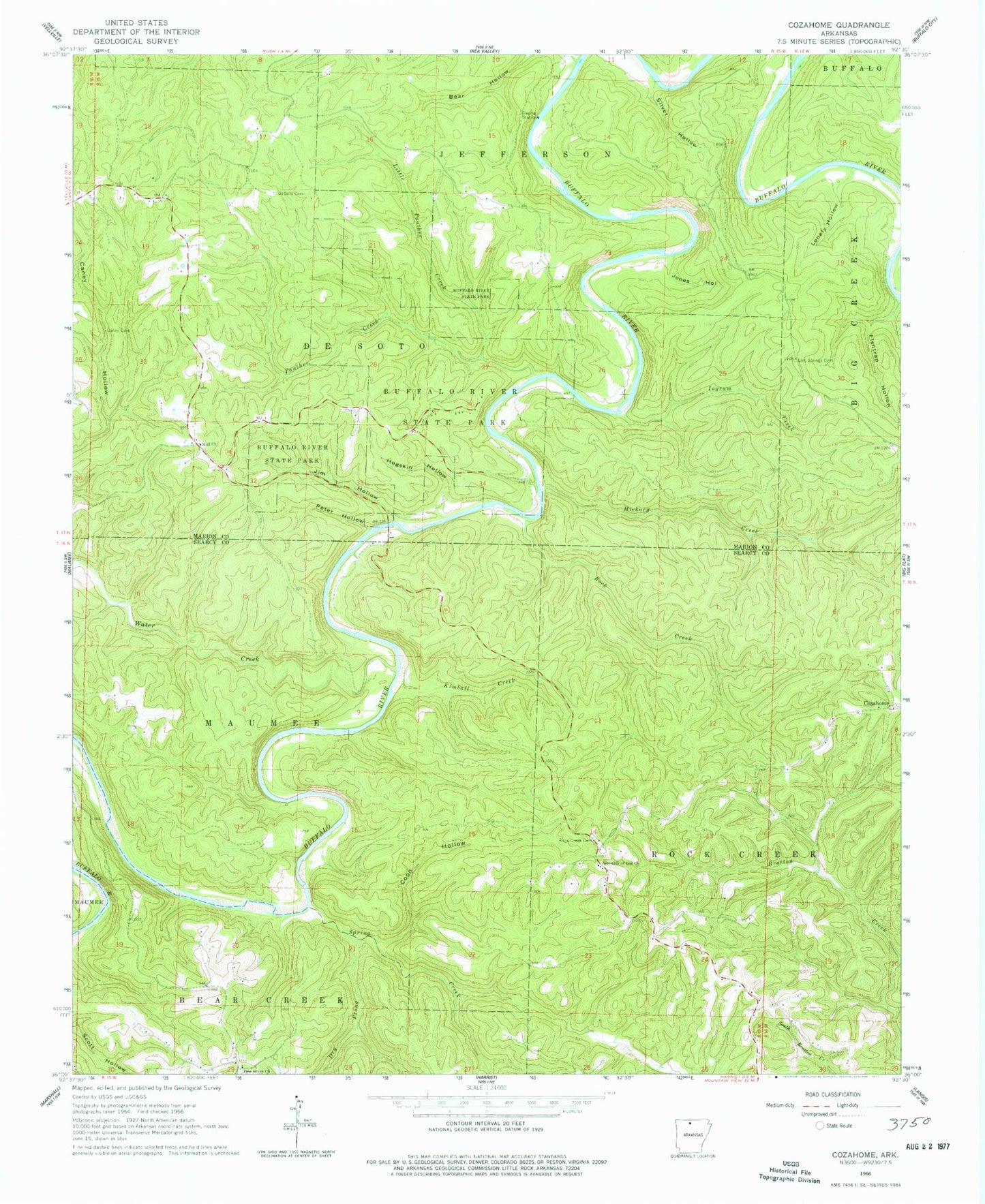 Classic USGS Cozahome Arkansas 7.5'x7.5' Topo Map Image
