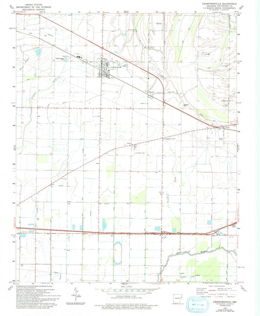 Classic USGS Crawfordsville Arkansas 7.5'x7.5' Topo Map Image