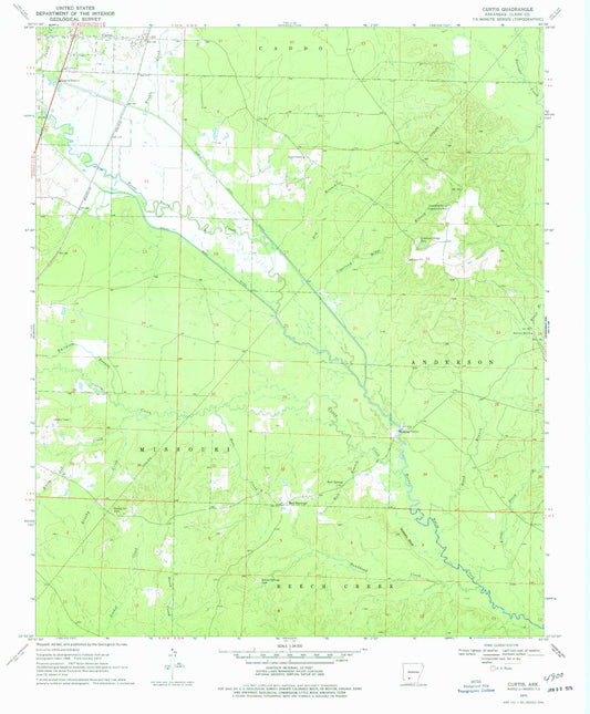 Classic USGS Curtis Arkansas 7.5'x7.5' Topo Map Image