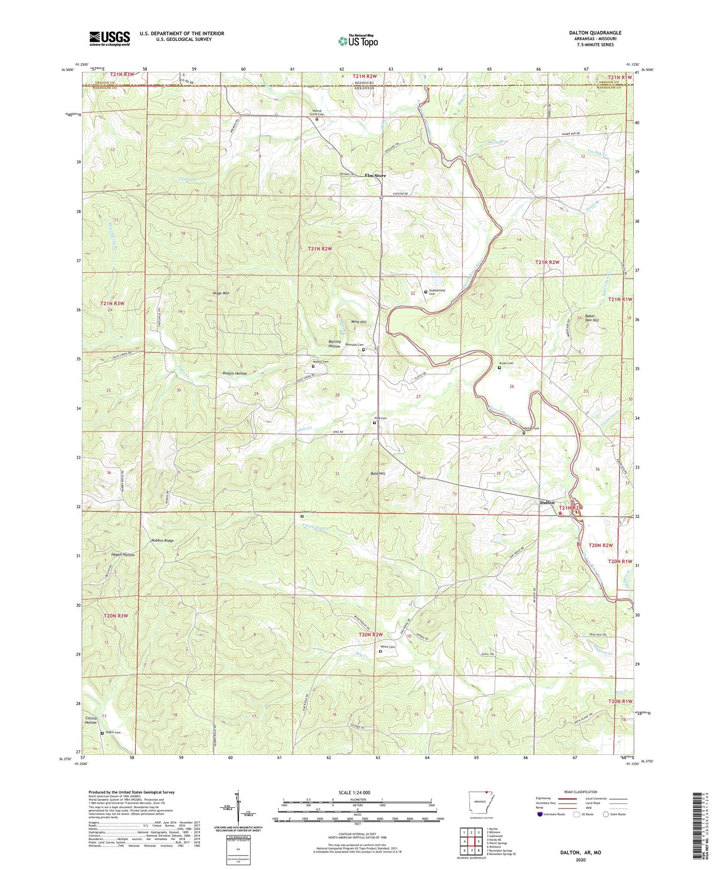 Dalton Arkansas US Topo Map Image