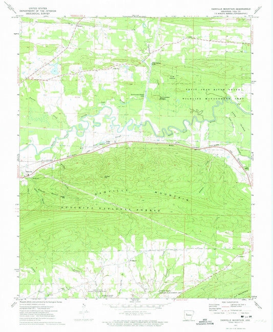 Classic USGS Danville Mountain Arkansas 7.5'x7.5' Topo Map Image