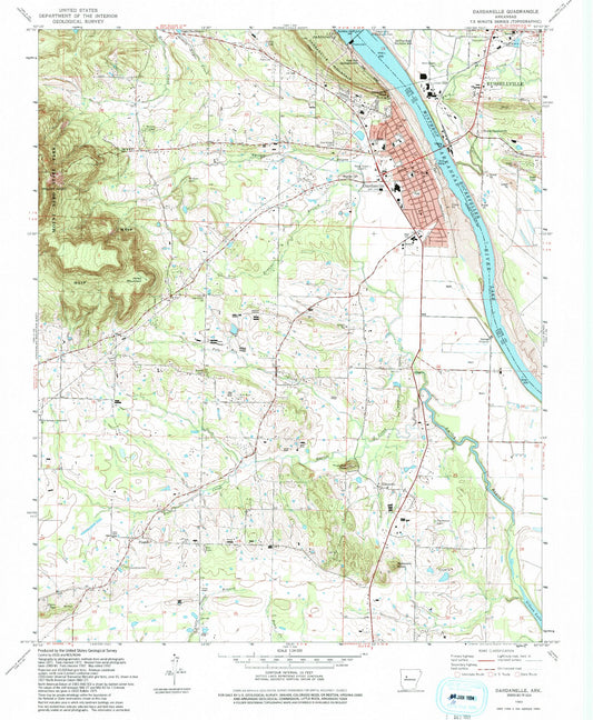 Classic USGS Dardanelle Arkansas 7.5'x7.5' Topo Map Image