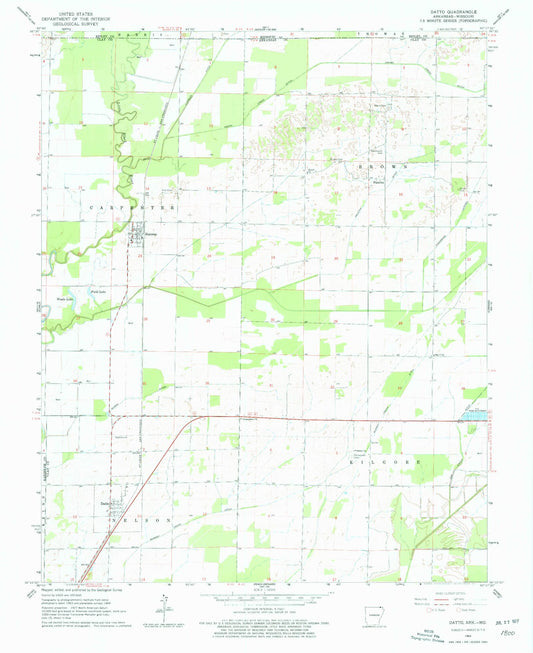 Classic USGS Datto Arkansas 7.5'x7.5' Topo Map Image