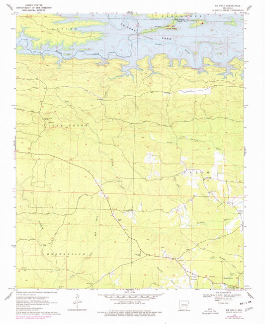 Classic USGS De Gray Arkansas 7.5'x7.5' Topo Map Image