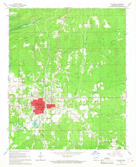Classic USGS De Queen Arkansas 7.5'x7.5' Topo Map Image