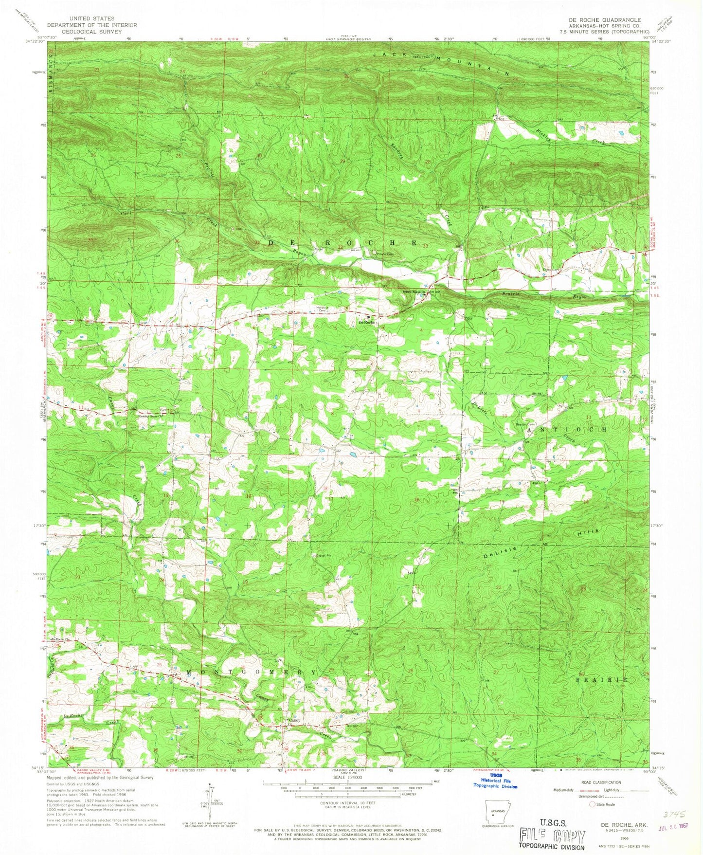 Classic USGS De Roche Arkansas 7.5'x7.5' Topo Map Image