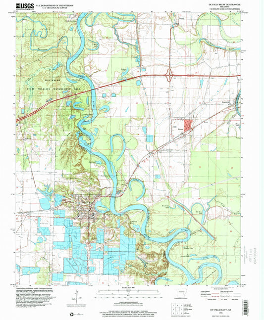 Classic USGS De Valls Bluff Arkansas 7.5'x7.5' Topo Map Image