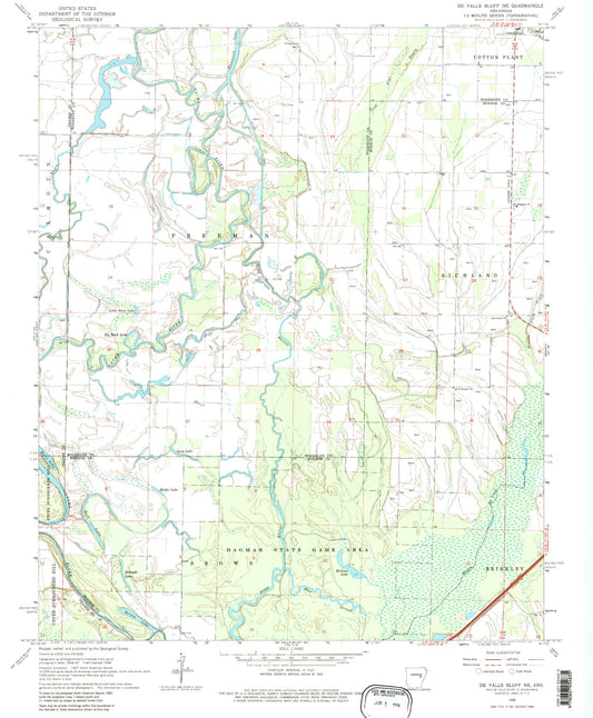 Classic USGS De Valls Bluff NE Arkansas 7.5'x7.5' Topo Map Image