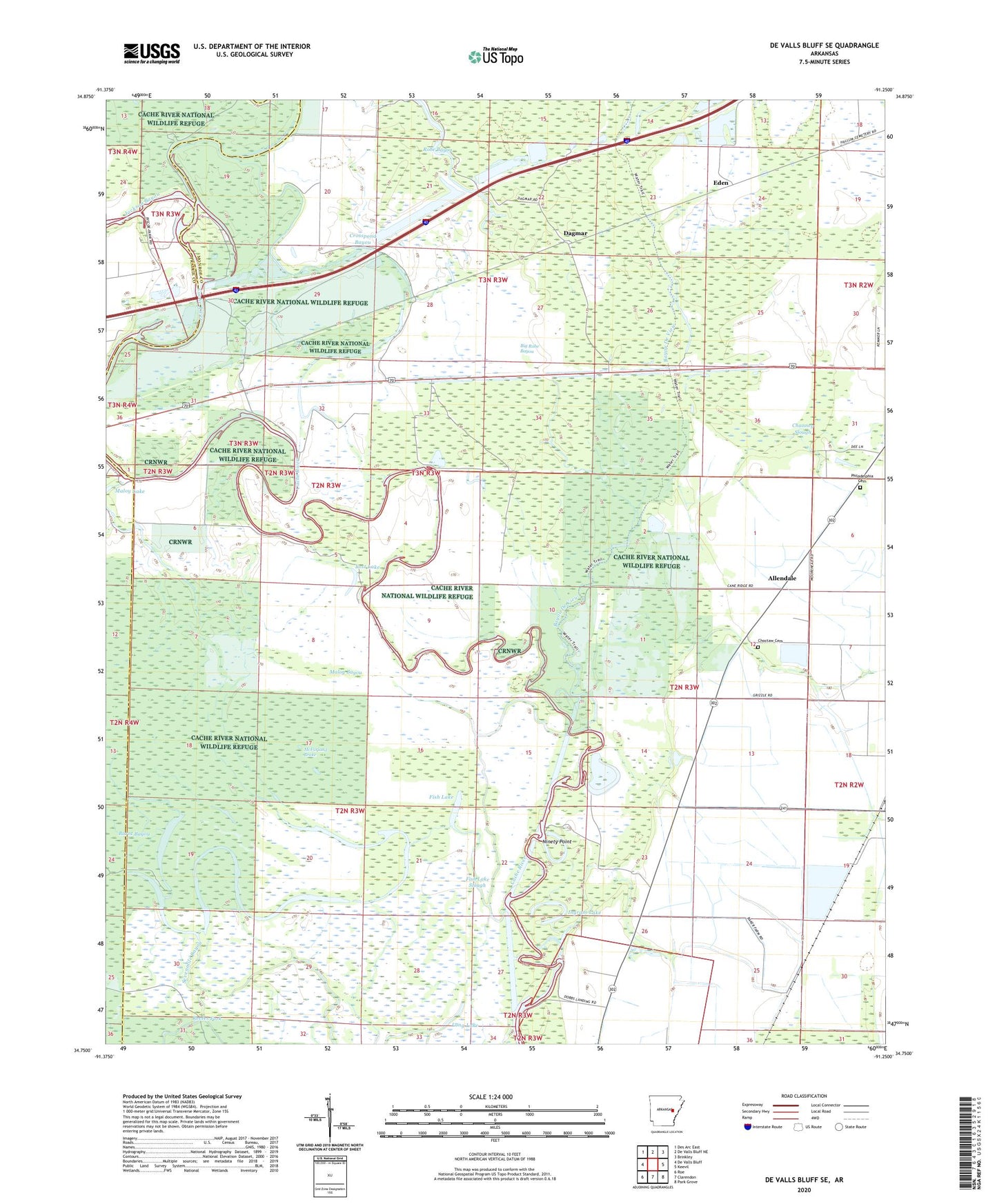 De Valls Bluff SE Arkansas US Topo Map Image