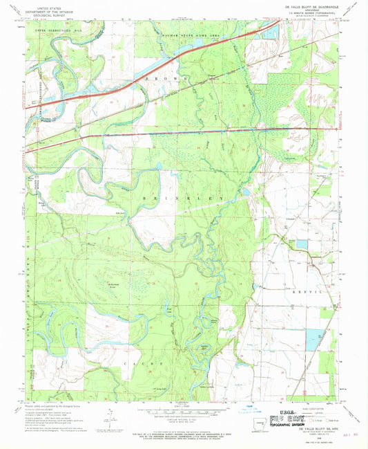 Classic USGS De Valls Bluff SE Arkansas 7.5'x7.5' Topo Map Image
