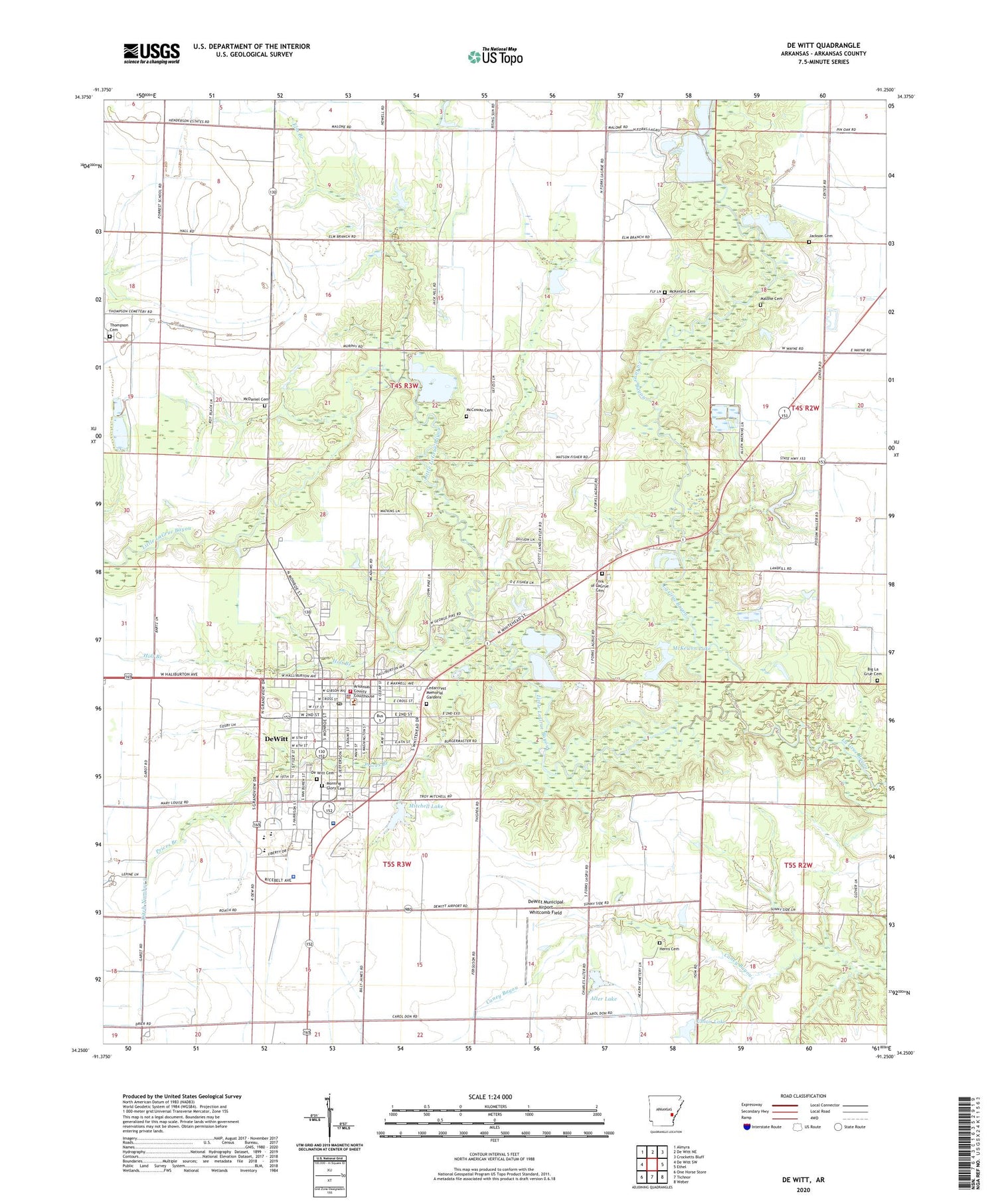 De Witt Arkansas US Topo Map Image