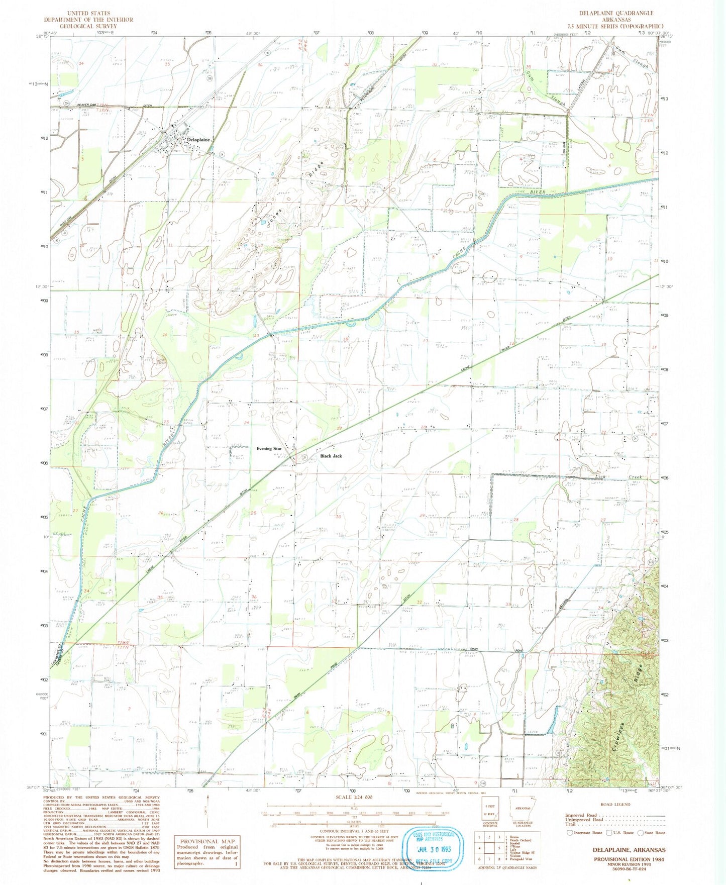 Classic USGS Delaplaine Arkansas 7.5'x7.5' Topo Map Image