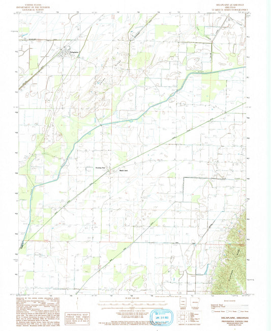 Classic USGS Delaplaine Arkansas 7.5'x7.5' Topo Map Image