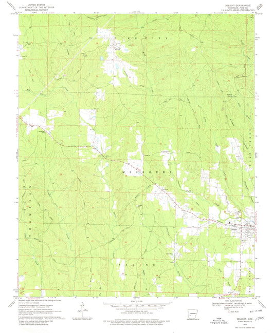 Classic USGS Delight Arkansas 7.5'x7.5' Topo Map Image