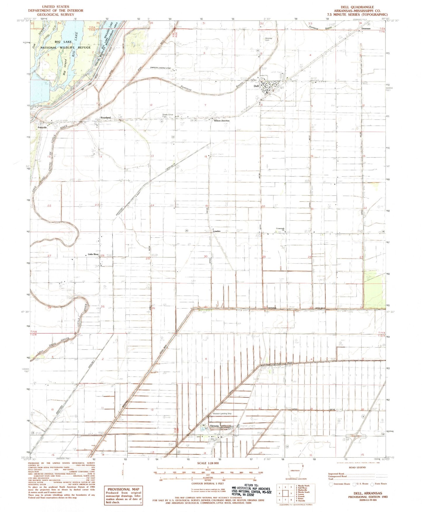 Classic USGS Dell Arkansas 7.5'x7.5' Topo Map Image