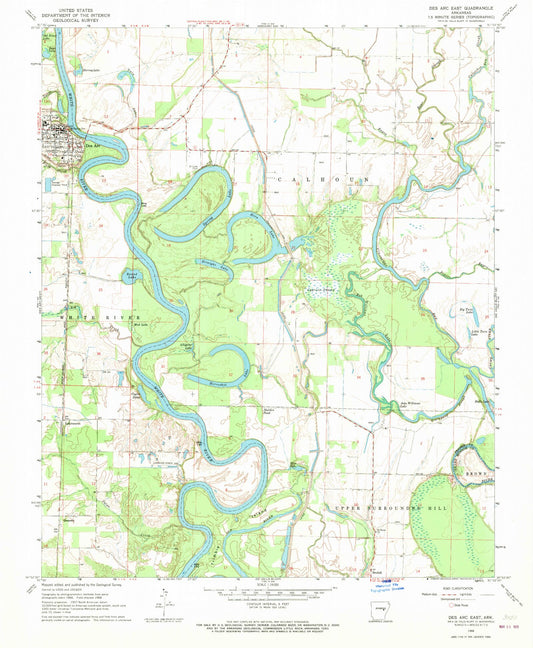 Classic USGS Des Arc East Arkansas 7.5'x7.5' Topo Map Image