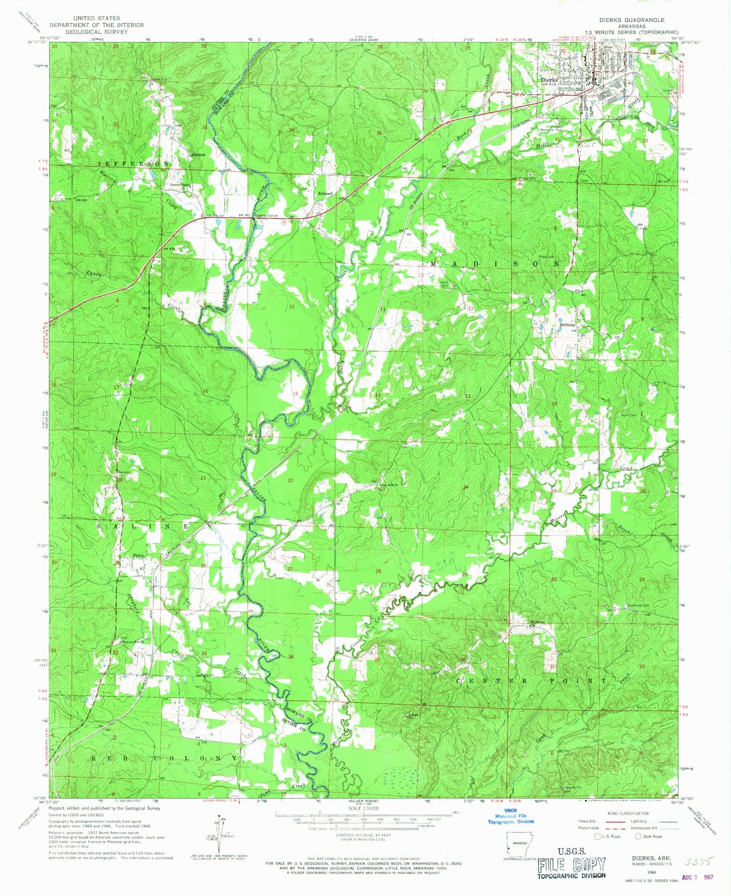 Classic USGS Dierks Arkansas 7.5'x7.5' Topo Map Image