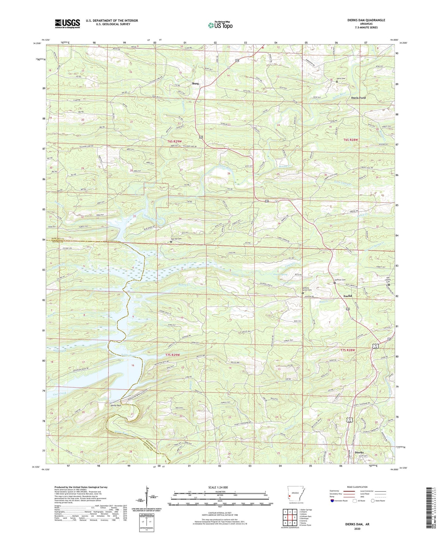 Dierks Dam Arkansas US Topo Map Image