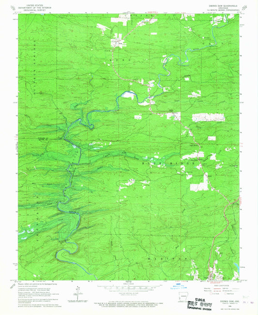 Classic USGS Dierks Dam Arkansas 7.5'x7.5' Topo Map Image