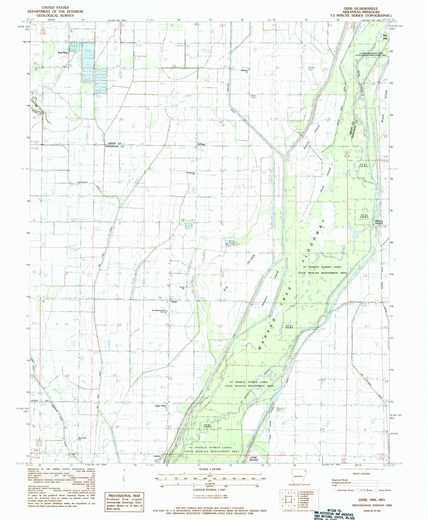Classic USGS Dixie Arkansas 7.5'x7.5' Topo Map Image