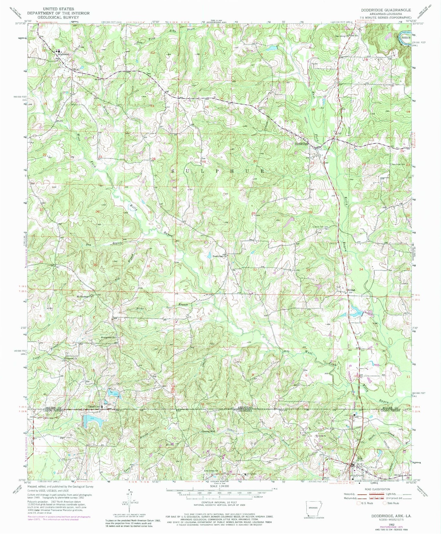 Classic USGS Doddridge Arkansas 7.5'x7.5' Topo Map Image