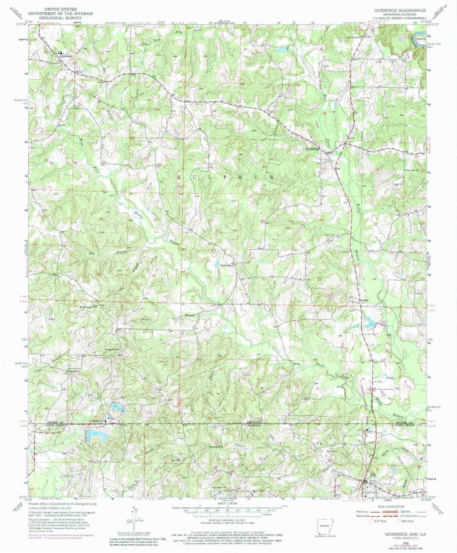 Classic USGS Doddridge Arkansas 7.5'x7.5' Topo Map Image
