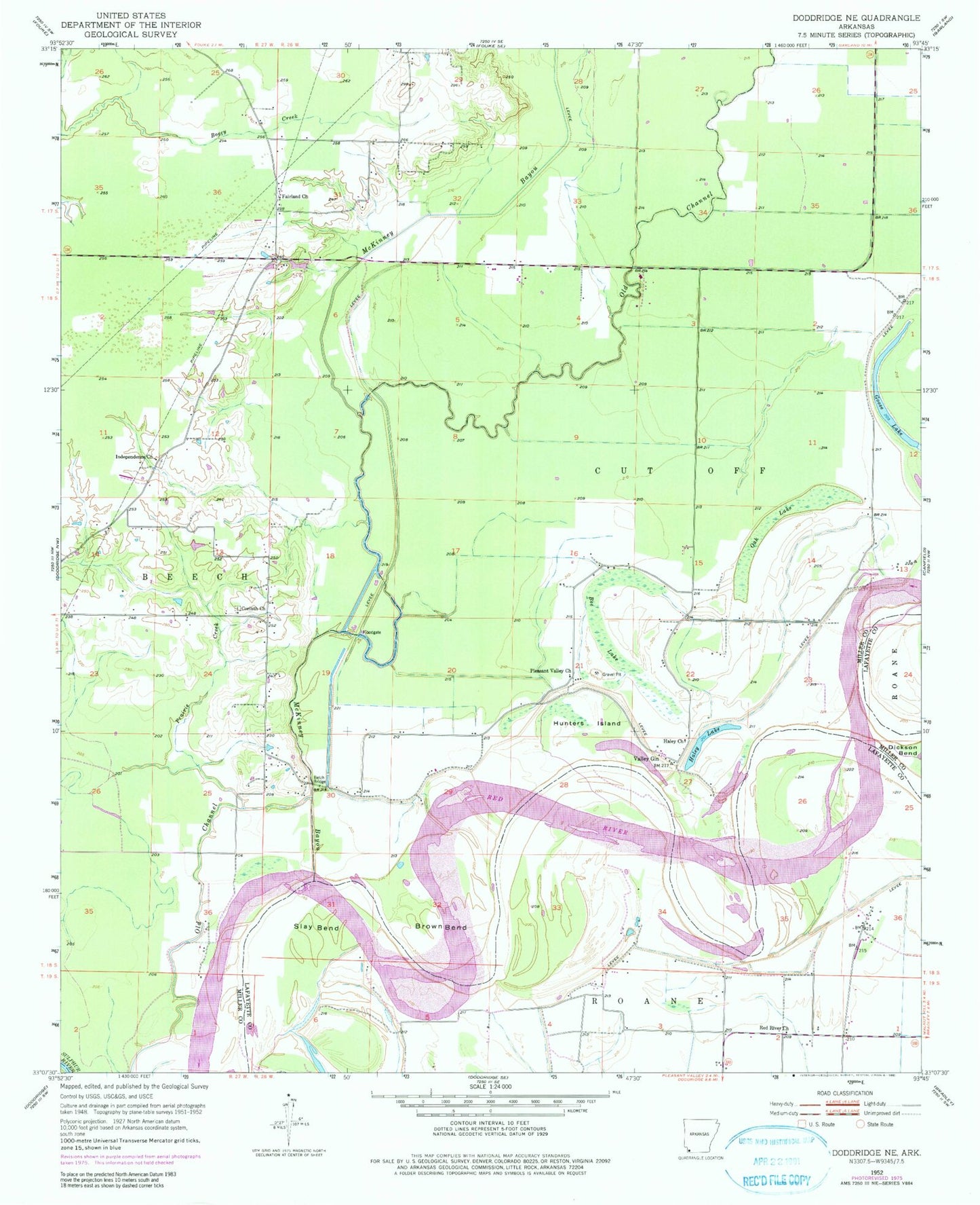 Classic USGS Doddridge NE Arkansas 7.5'x7.5' Topo Map Image