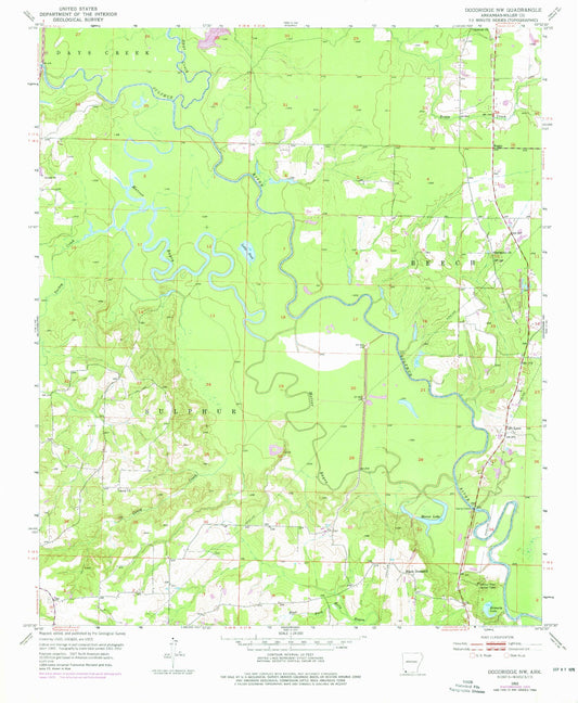 Classic USGS Doddridge NW Arkansas 7.5'x7.5' Topo Map Image