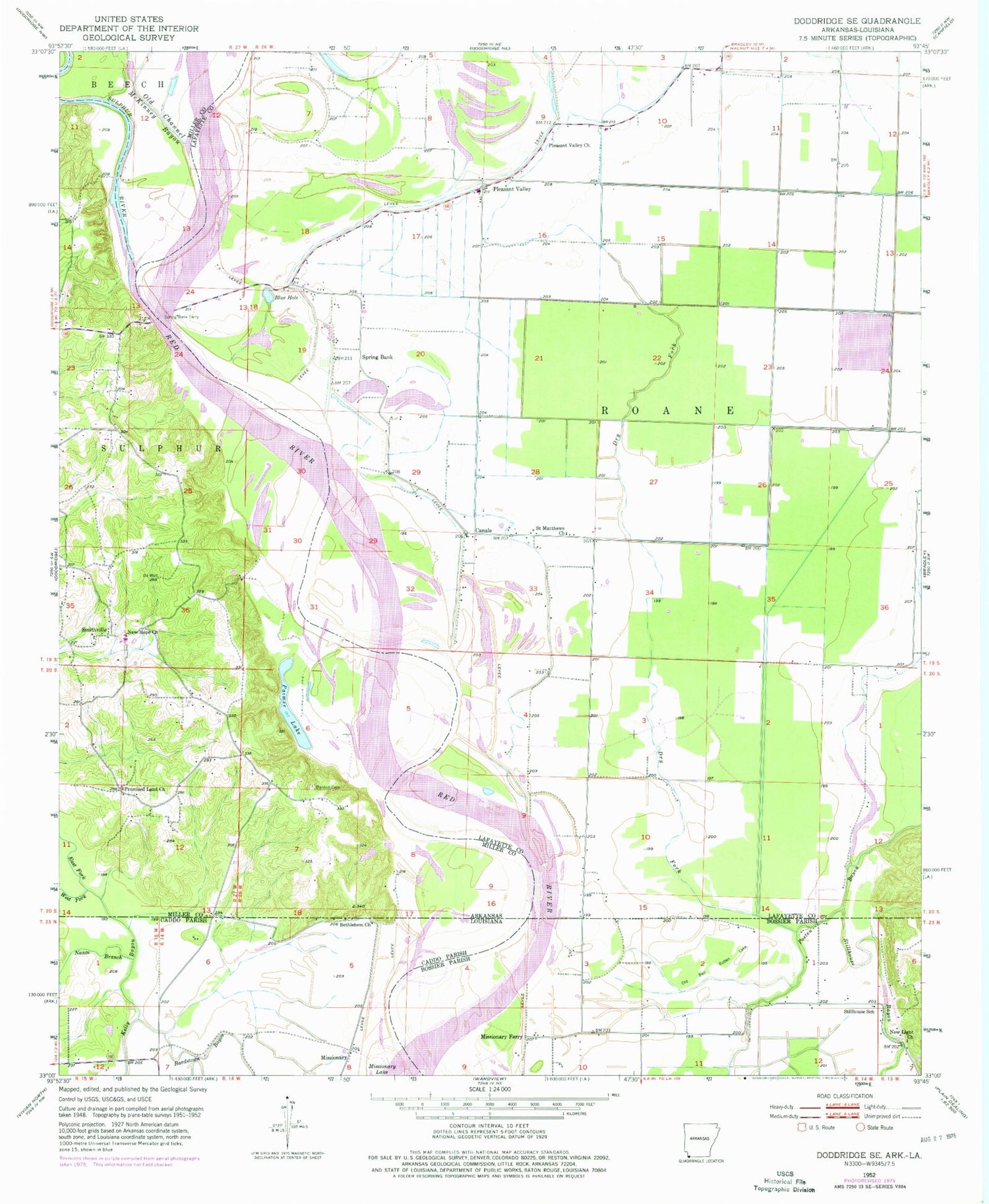Classic USGS Doddridge SE Arkansas 7.5'x7.5' Topo Map Image