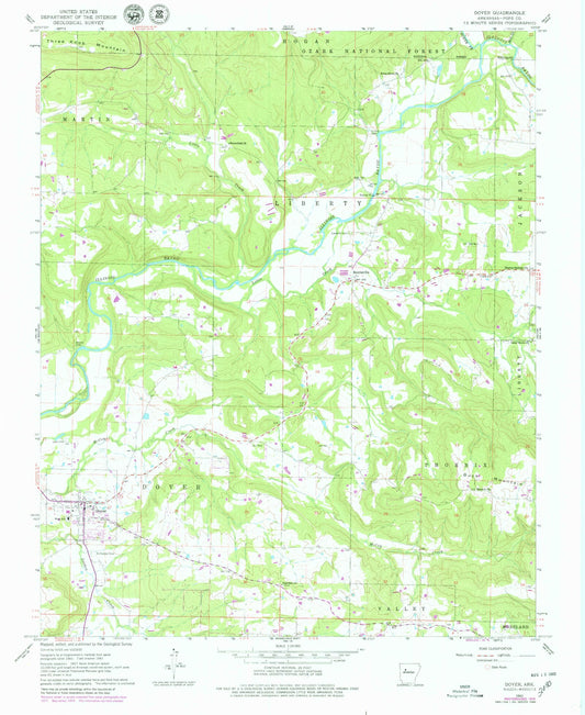 Classic USGS Dover Arkansas 7.5'x7.5' Topo Map Image
