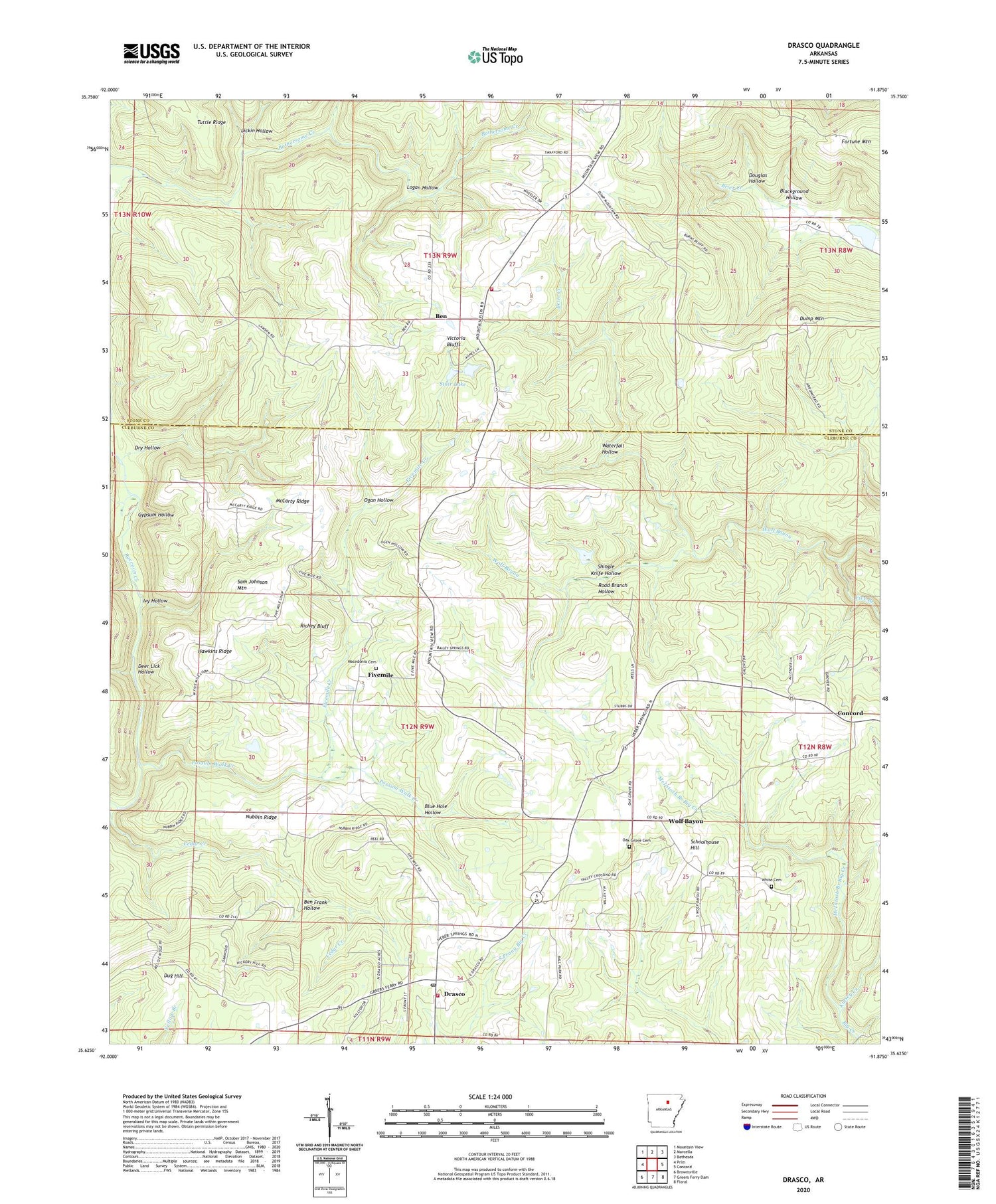 Drasco Arkansas US Topo Map Image