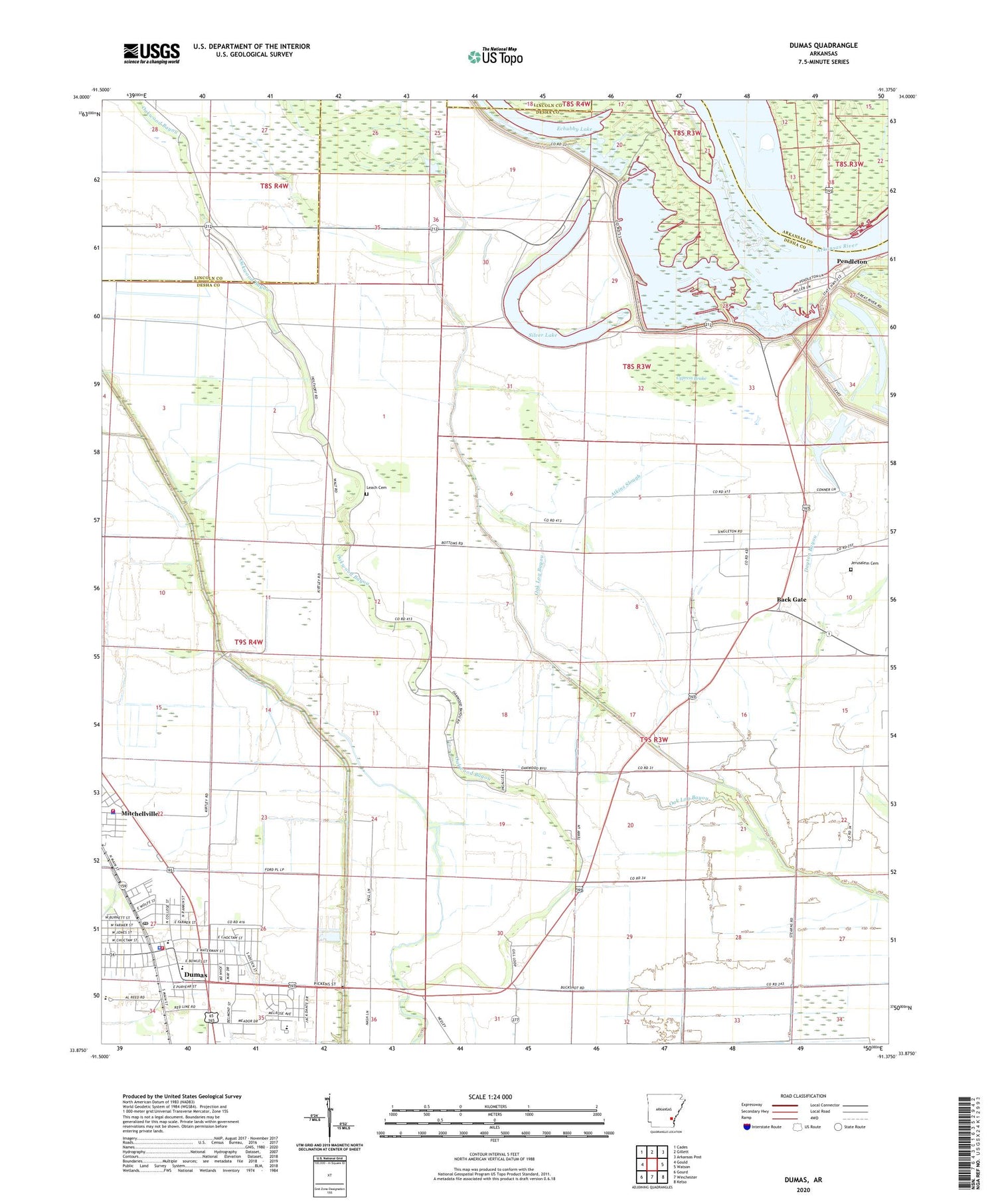 Dumas Arkansas US Topo Map Image